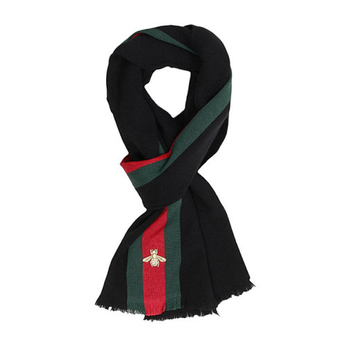 GUCCI/古驰  男士黑色羊毛条纹小蜜蜂围巾围脖 475513-4G487-1066
