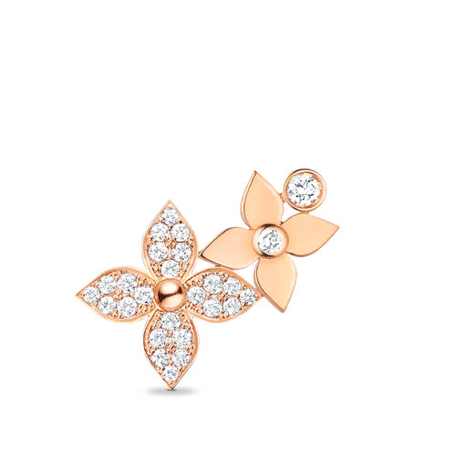 Louis Vuitton/路易威登 STAR BLOSSOM系列 经典款单只18k金玫瑰金26颗钻石右侧星星图案耳环Q96946