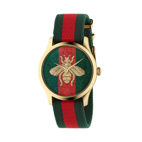 GUCCI/古驰 G-Timeless系列 女士尼龙表盘黄金PVD表壳腕表38毫米632180I86P08494
