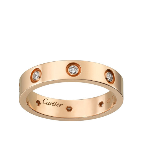 CARTIER/卡地亚 经典款LOVE 18K金玫瑰金钻石结婚对戒戒指 镶嵌8颗钻石 B4050800