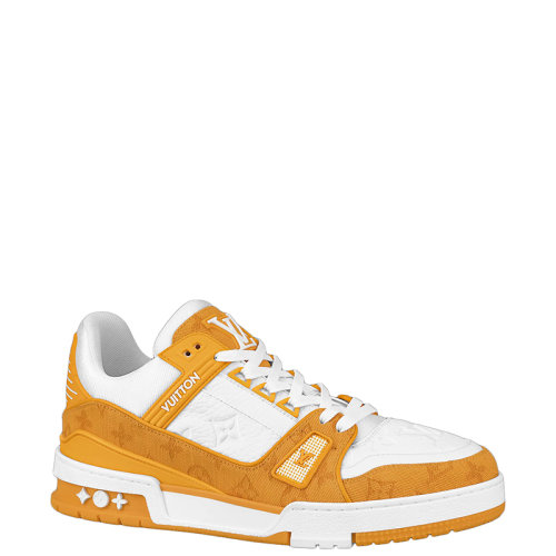 Louis Vuitton/路易威登 22年早春新款 LV TRAINER系列 男士黄色/白色老花丹宁布拼粒面牛皮革运动鞋1A9JHD