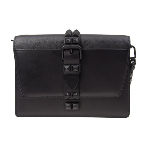 PRADA/普拉达  女包女士黑色皮革时尚百搭铆钉装饰品牌字母斜挎包单肩包  1BD120-2BB0-F0632