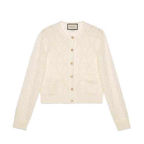 GUCCI/古驰  新款女士GG镂空针织羊毛短款开衫 642117XKBL79200