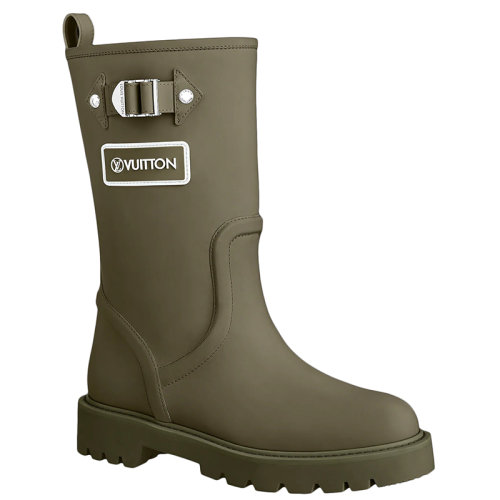 Louis Vuitton/路易威登 22年早春新款 TERRITORY系列 女士卡其绿色小牛皮浸漆效果银扣中筒靴1A9H99