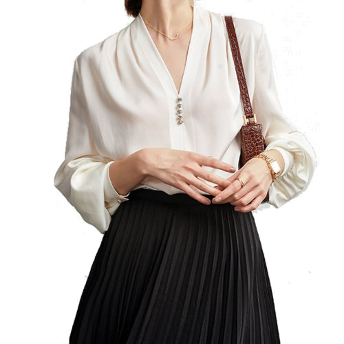 GeleiStory/GeleiStory  夏季新款桑蚕丝衬衫法式优雅修身真丝上衣女士长袖衬衫