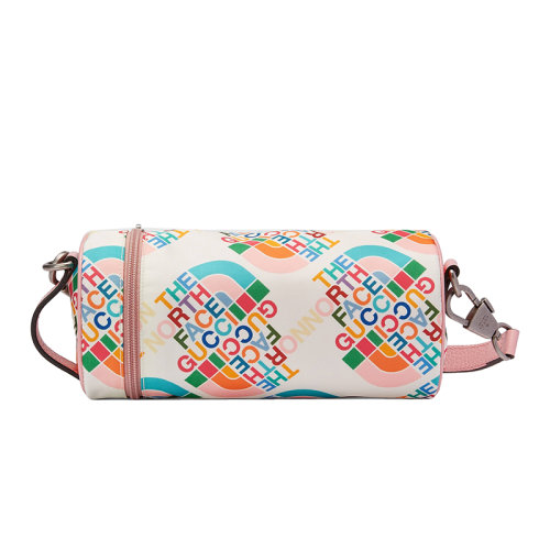 GUCCI/古驰 22新款北面联名系列 男士象牙白色尼龙主题系列印花单肩斜跨圆筒包679760UNHDN9163