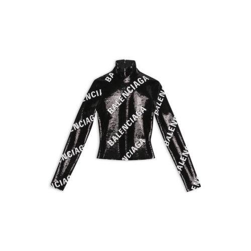  BALENCIAGA巴黎世家 22年秋冬 女士 夹克 ALLOVER LOGO EMBROIDERED LONG SLEEVE TOP 704372TM