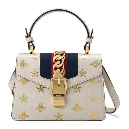 GUCCI/古驰 女士白色牛皮经典字母徽标蜜蜂星星图案装饰单肩包斜挎包手提包女包 470270-DJ2SG-8963