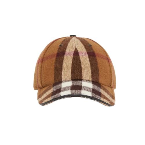 BURBERRY/博柏利 22年早春新款 男女同款桦木棕色纯羊毛格纹棒球帽80369241