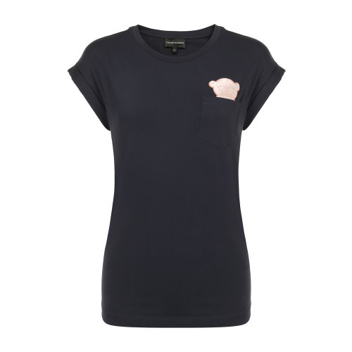 Emporio Armani/安普里奥阿玛尼 藏蓝色 女士MANGA BEAR口袋装饰圆领短袖T恤【小熊系列】 6G2T6P-2JQAZ-0922