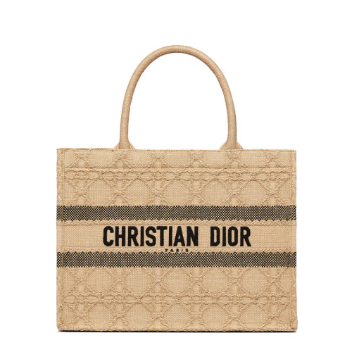DIOR/迪奥 22春夏新款BOOK TOTE系列 女士小号酒椰草藤格纹黑色正面徽标手提包M1296ZSQD_M925