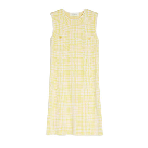 MaxMara/麦丝玛拉 22年早春新款 PERDONI系列 女士柠檬黄色粘胶混纺弹力提花面料无袖连衣裙2321012706002