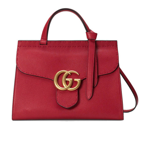 GUCCI/古驰  古琦女包 经典双G 女士红色皮质时尚单肩手提包 421890 A7M0T 6339