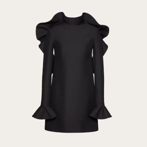  VALENTINO华伦天奴 22年秋冬 女士 连衣裙 ROBE COURTE EN CREPE COUTURE a VOLANTS 1B0VA0K11