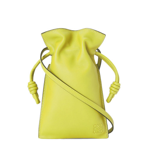 LOEWE/罗意威 22春夏新款Flamenco Pocket系列 女士柠檬黄色纳帕小牛皮单肩斜挎手机包0010642734