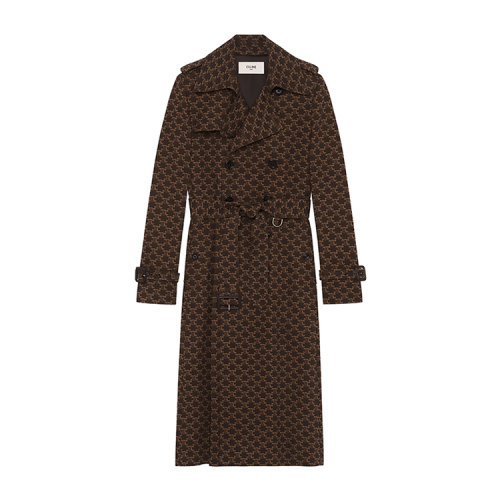 CELINE/赛琳  新款米色/黑色复古英伦TRIOMPHE印花棉质女士风衣2M398267M02BL【主推】