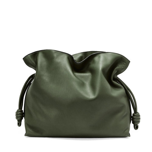  LOEWE/罗意威 22新款Flamenco系列 女士大号复古卡其色纳帕小牛皮拉绳收紧单肩手提包A411FL1X01-4429