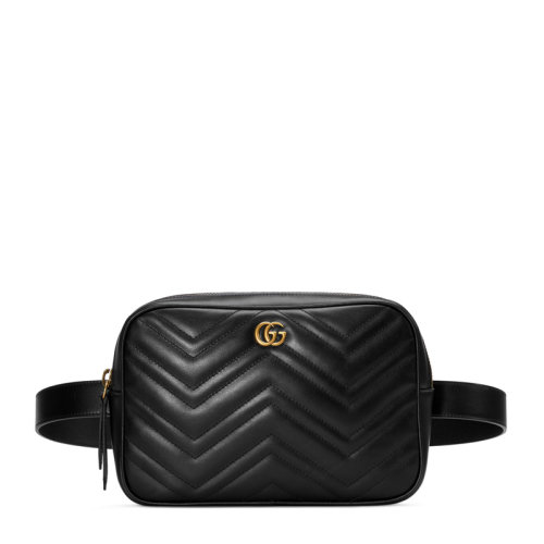 GUCCI/古驰 中性黑色皮革波浪纹GG徽标拉链开合大号胸包腰包手拿包 523380-DTDHT-1000