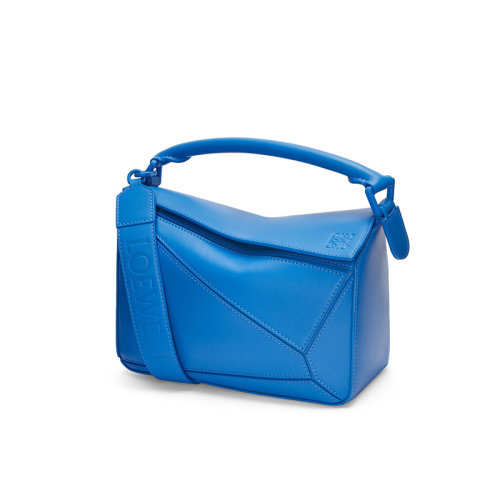 LOEWE/罗意威 22年新款 Puzzle系列 女士小号蓝色系缎面小牛皮单肩斜挎手提拼图包A510S21X88-9585