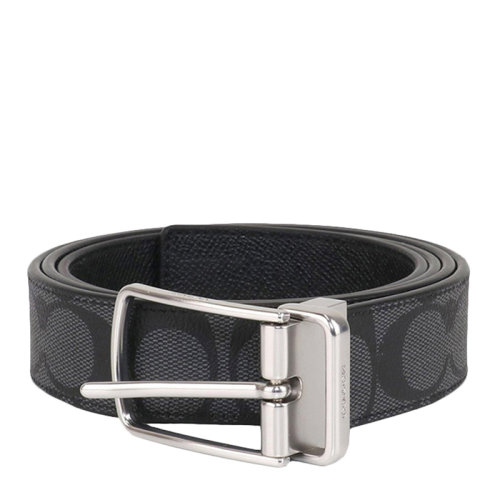 COACH/蔻驰 男士黑灰色PVC配皮经典双C字母徽标印花装饰针扣型皮带腰带 F321SVAF4