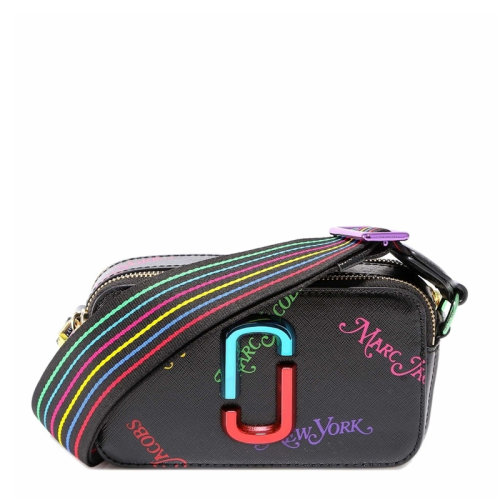 Marc Jacobs/马克雅各布斯 女士黑色皮革字母涂鸦印花MJ相机包单肩包斜挎包