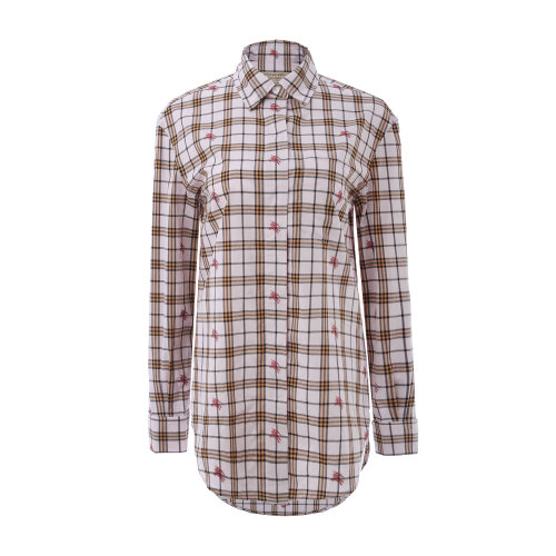 BURBERRY/博柏利 burberry服装 纯棉 浅紫色格纹女士长袖衬衫 上装 正装