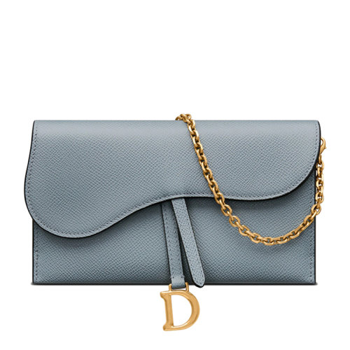 Dior/迪奥 22春夏新款 女士云蓝色粒面小牛皮链式饰D吊坠多卡槽二合一链式马鞍单肩钱包 S5614CBAA_M81B