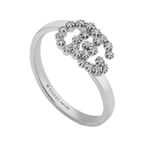 GUCCI/古驰 GG Running系列 经典双G镶有钻18k金白金戒指 481650J85689066