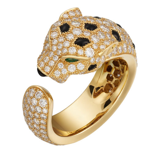 CARTIER/卡地亚 Panthère 系列 18K金黄金钻石祖母绿玛瑙戒指 镶嵌2颗祖母绿和242颗明亮式切割钻石N4767700
