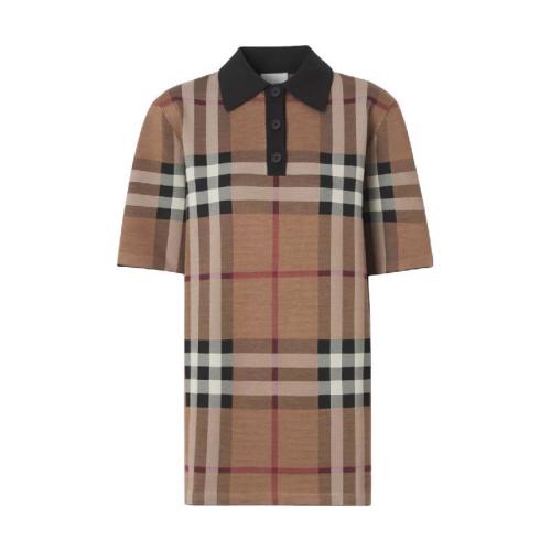  BURBERRY 22年秋冬 女士 格纹丝质混纺提花 Polo 衫 80434101 预定商品1-3周发货