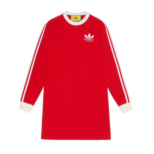  GUCCI/古驰 22年秋冬新款 adidas联名系列 女士红色纯棉T恤连衣裙693537XJEBS6429