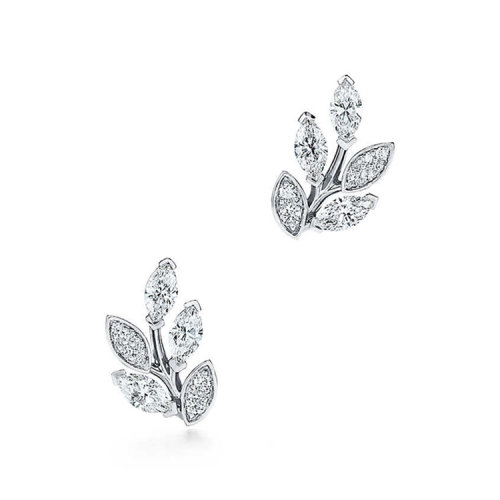 Tiffany & Co./蒂芙尼 Victoria系列 950铂金镶钻树枝形状耳钉66886409