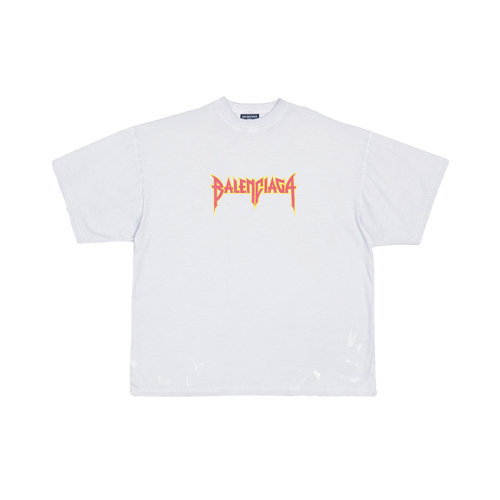 Balenciaga/巴黎世家 22年春夏新款 男女同款白色纯棉油漆效果印花金属风宽松短袖T恤694576TMV880901