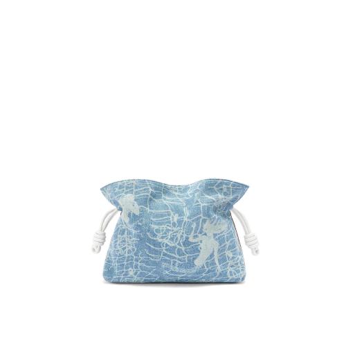  LOEWE罗意威 22年秋冬 女士 手拿包 Flamenco clutch in denim and classic calfskin A411FC1X