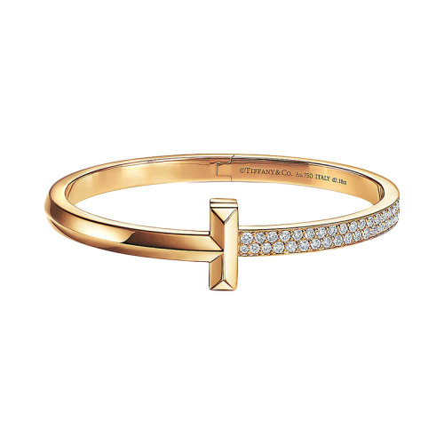 Tiffany & Co./蒂芙尼 Tiffany T系列 18K金黄金镶钻宽铰链T形手镯 GRP11522