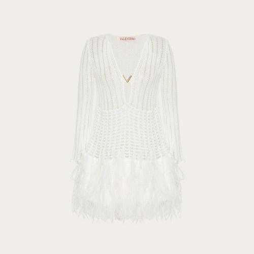  VALENTINO华伦天奴 22年秋冬 女士 连衣裙 ROBE BRODéE EN COTON ET PLUMES 1B3KD08S7FUA03