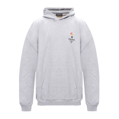 Balenciaga/巴黎世家 男士纯色棉质正面字母徽标印花罗纹滚边长袖连帽卫衣 620973-TIV45-9040