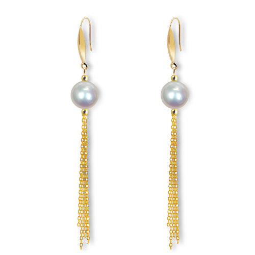 zhuella/珠艾乐 长流苏耳环耳钉耳饰 日本Akoya海水珠 简约时尚