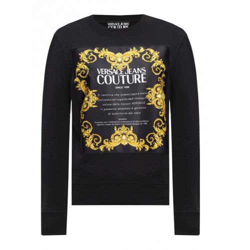 VERSACE JEANS/范思哲牛仔 女士黑色棉质经典字母徽标印花装饰圆领长袖上衣卫衣套头衫 B6HWA7FE-30453-899
