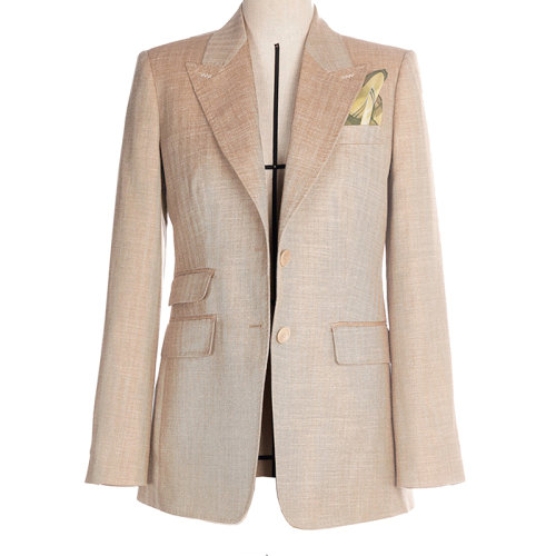 MaxMara/麦丝玛拉 22年早春新款 BERARD系列 女士驼色羊毛真丝混纺面料西装外套1041152106001