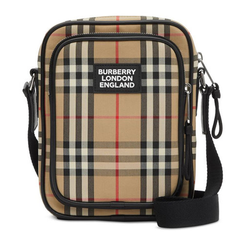 BURBERRY/博柏利 男士Vintage 格纹拼皮革斜挎包单肩包男包 8023381