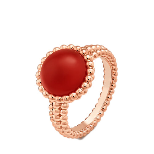 Van Cleef & Arpels/梵克雅宝 Perlée couleurs系列 18K金玫瑰金镶嵌圆形红玉髓戒指指环VCARP4DR00