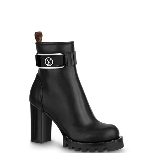 Louis Vuitton/路易威登 22年春夏新款 STAR TRAIL系列 女士黑色牛皮革LV圆形搭扣高跟短靴1AA0O4