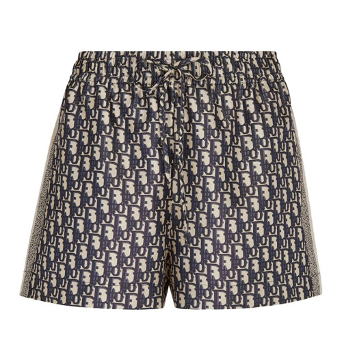 DIOR/迪奥 海军蓝色和白色桑蚕丝斜纹面料 Oblique 印花 女士短裤121P20A6608_X5803