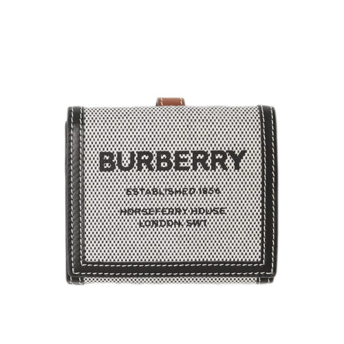 BURBERRY/博柏利  黑色/棕褐色棉帆布翻盖Horseferry印花钱包80395461