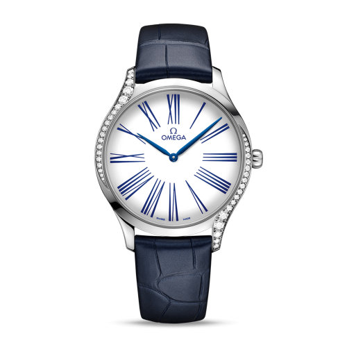 OMEGA/欧米茄 碟飞系列 名典 精钢 表壳镶钻 皮质表带 石英机芯 女士腕表 428.18.39.60.04.001