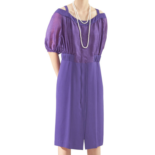 nisiss/怡夕灯笼袖露肩拼接开衩连身裙女士连衣裙n173so21