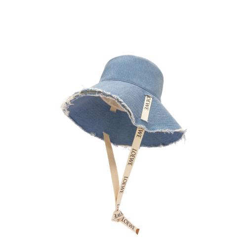  LOEWE罗意威 22年秋冬 女士 帽子 Frayed fisherman hat in denim and calfskin K820HF1X26-54