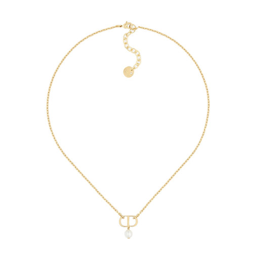 DIOR/迪奥 PETIT CD系列 女士镀金金属镂空“CD”白色树脂珍珠吊坠细项链N1390PTCRS_D301