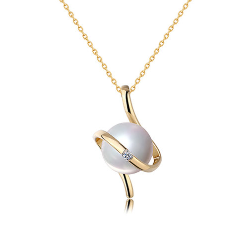 zhuella/珠艾乐 星轨系列 日本海水珠18k金钻石星轨环绕造型项链吊坠